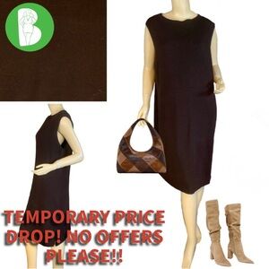 EILEEN FISHER DARK BROWN WOOL SWEATER KNIT SHIFT DRESS (XL)